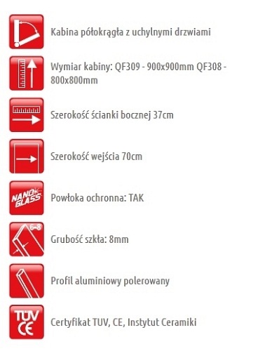 Kabina prysznicowa półokrągła 80x80 QF0308 Capri Atrium