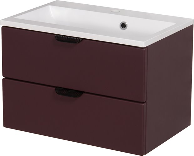 Burgundowa szafka łazienkowa wisząca z umywalką czarny uchwyt 60 cm Magnolia