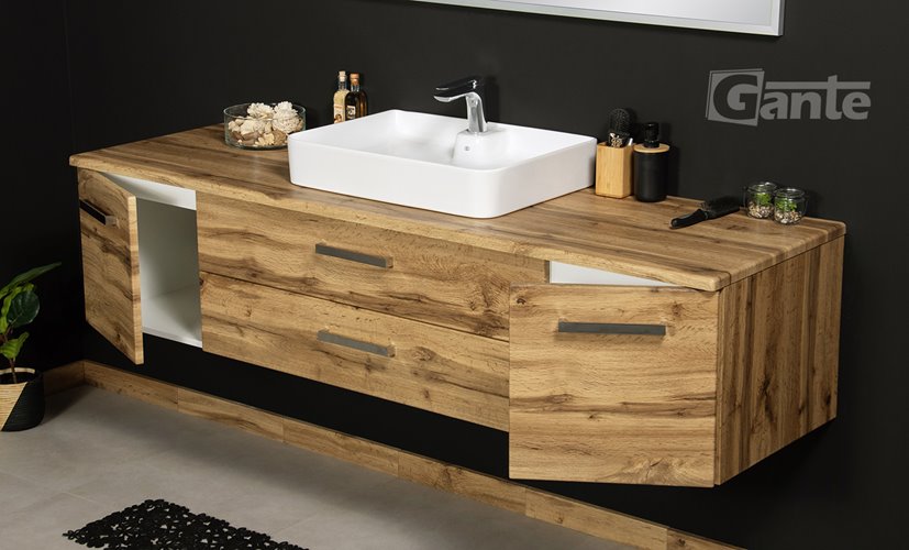 Szafka wisząca z umywalką 180 cm kolor dąb naturalny seria Fokus NE