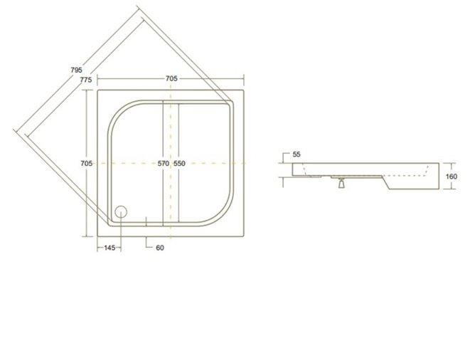 Zestaw z brodzikiem kabina kwadratowa 70x70 cm szkło mleczne