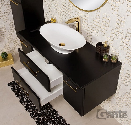 Szafka łazienkowa wisząca 120/50 cm czarny mat z umywalką nablatową Belli Gold Gante