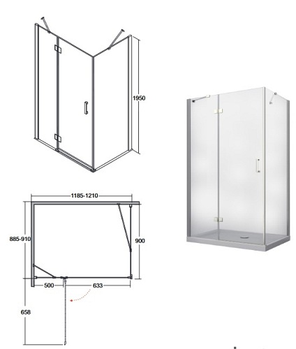 Kabina prysznicowa prostokątna 90x120 Viva Besco model lewy