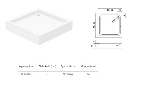 Kabina z brodzikiem 80x80 ZF-0031 Feria New Trendy