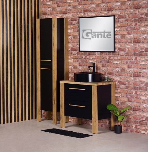 Stojąca szafka łazienkowa 80 cm czarny mat z czarną umywalką Cortez Gante
