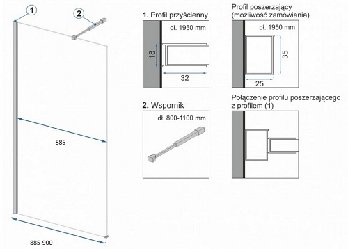 Czarna ścianka prysznicowa walk-in 90 cm Aero Black Mat Rea