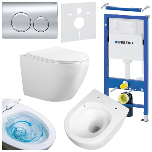 Zestaw podtynkowy stelaż GEBERIT DUOFIX + miska FLOW-WH-TR-03 + przycisk DELTA 02 chrom