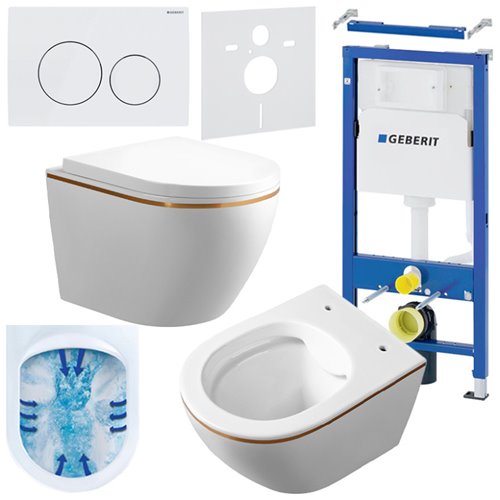 Zestaw podtynkowy stelaż GEBERIT DUOFIX + miska MIZU-WH-GL-RIM-02 + przycisk DELTA 20 biały