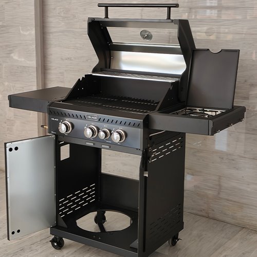 Grill gazowy ZEUS-B kolor czarny ruszt żeliwny moc 11,5 kW + pokrowiec + palnik boczny