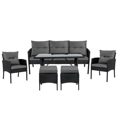 Zestaw mebli ogrodowych z technorattanu sofa, stół, krzesła, pufy Manas