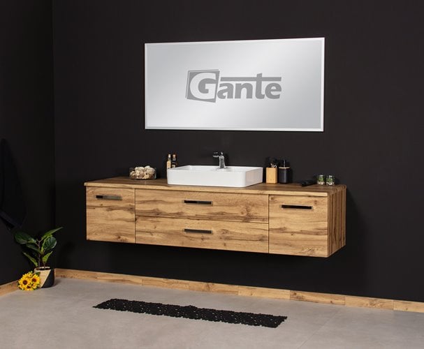 Szafka wisząca z umywalką 180 cm kolor dąb naturalny seria Fokus NE