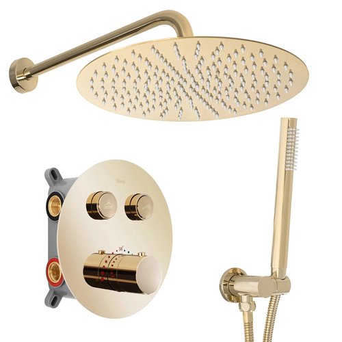 Złoty zestaw prysznicowy podtynkowy z termostatem Lungo Rea Gold