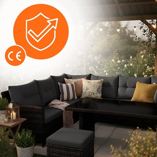 Zestaw mebli ogrodowych z technorattanu narożnik, stół, pufy Toledo brąz zdjęcie 4