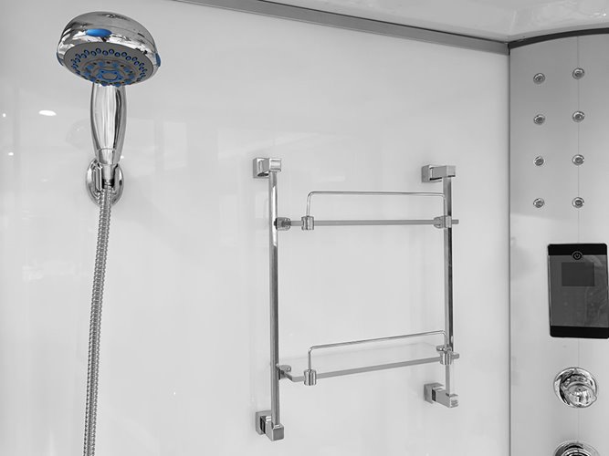 Biała kabina prysznicowa z hydromasażem na niskim brodziku 120x85 lewa MO-09914LB