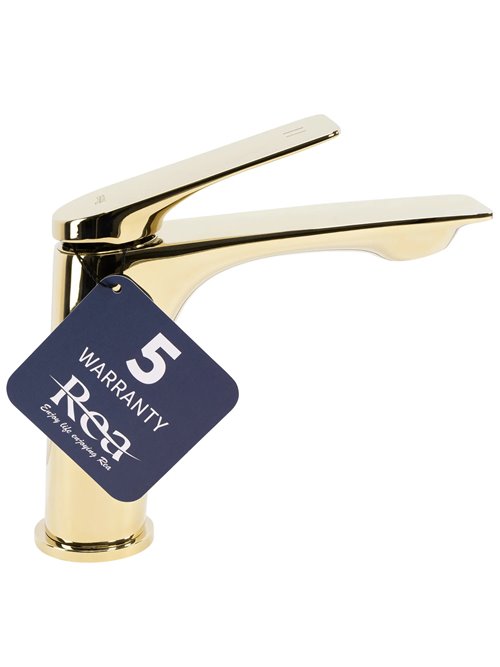 Złota bateria umywalkowa niska Avalon Rea