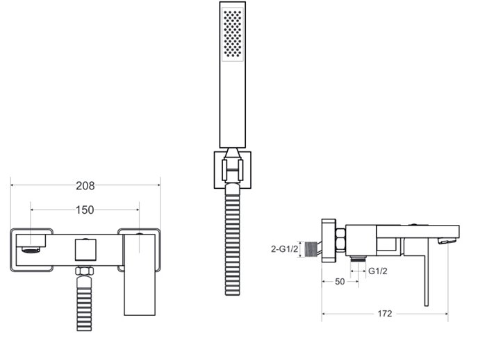 Bateria wannowa ścienna chrom Modern / Varium Besco BW-MVS-CH