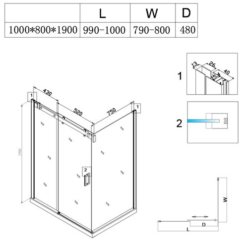 Biała kabina prysznicowa szkło 8 mm prostokątna 100x80 KZ203A