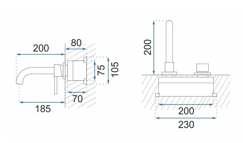Bateria umywalkowa podtynkowa box Rea Lungo Long złoto szczotkowane