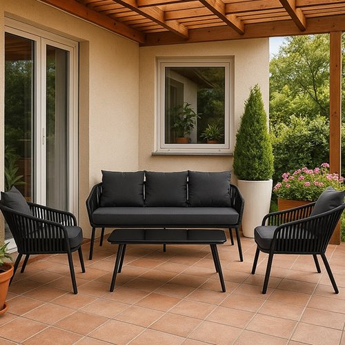 Zestaw mebli ogrodowych metalowych stół, sofa oraz fotele Sierra kolor czarny