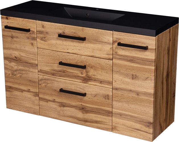 Szafka wisząca z czarną matową umywalką 120 cm kolor dąb naturalny 39/3C seria Fokus Loft Gante