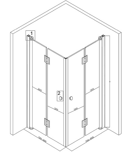 Czarna kabina prysznicowa kwadratowa loft szprosy drzwi składane 80x80 BS08A