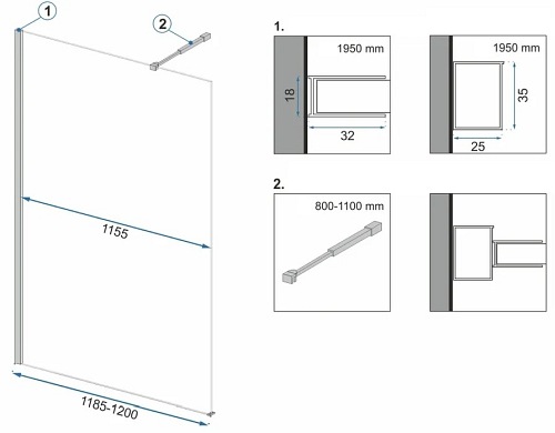 Czarna ścianka prysznicowa z półką i wieszakiem 120 cm Aero Black Evo Rea
