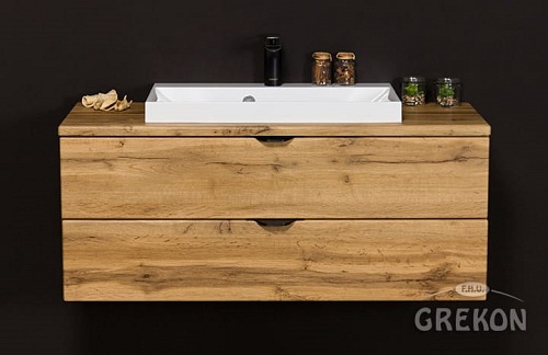 Szafka łazienkowa wisząca z umywalką nablatową dąb naturalny 100 cm Victa Gante