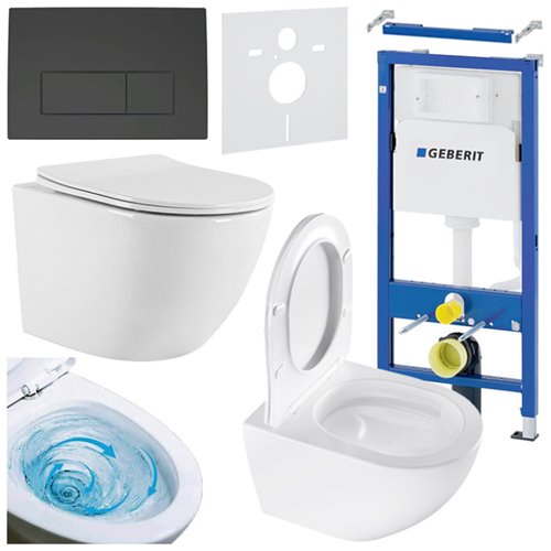 Zestaw podtynkowy stelaż GEBERIT DUOFIX + miska NERO-WH-03 + przycisk DELTA 50 czarny mat