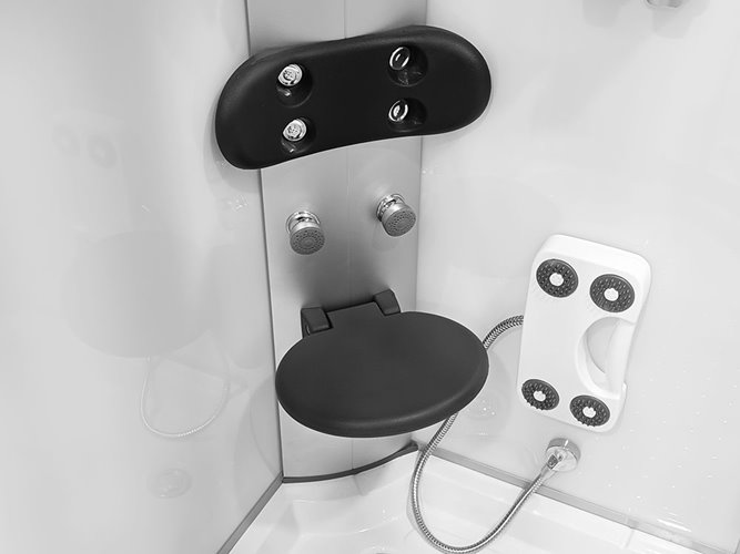 Biała kabina prysznicowa z hydromasażem + sauna na niskim brodziku 120x85 lewa MO-09914LBS