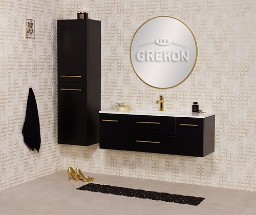 Szafka wisząca z umywalką czarny mat 120 cm Belli Gold Gante