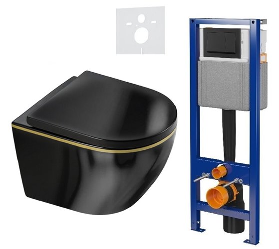 Zestaw podtynkowy stelaż CERSANIT MITO 40 MECH + miska MIZU-BL-GL-RIM-02 + przycisk ENTER II czarny mat