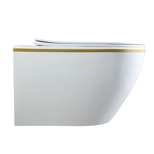 Biała miska wc wisząca złoty rant Rimless Mizu Tornado MIZU-WH-GL-TR-03 Hydrosan