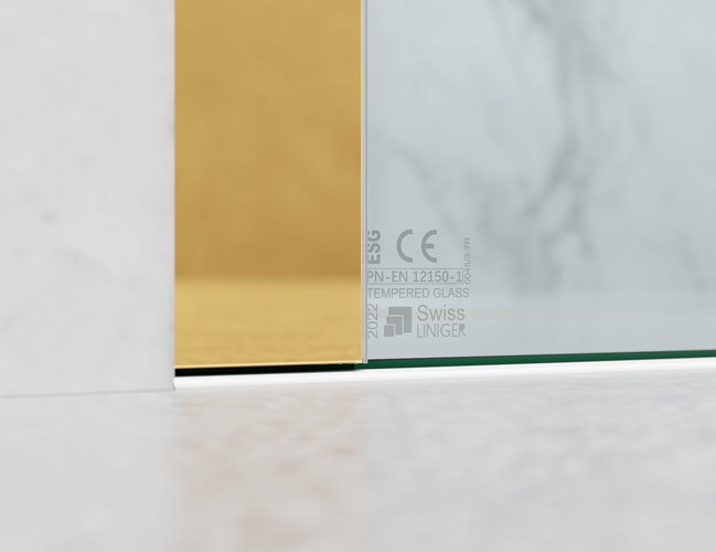 Kabina prysznicowa narożna 140x90 cm szkło 8mm przeźroczyste profile złoty połysk Swiss Liniger