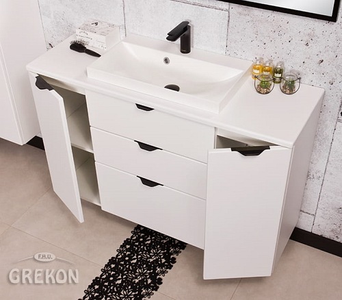 Biała szafka łazienkowa z umywalką 120/3 cm Liv Victa