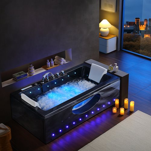 Czarna wanna z hydromasażem prostokątna 150x84 cm Iris 933C Hydrosan