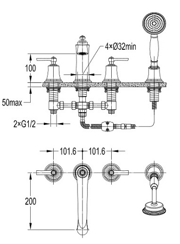 Bateria wannowa 4-otworowa Armance AM5232 ORB