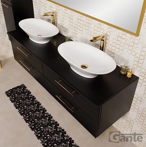 Szafka łazienkowa wisząca 160 cm czarny mat z dwiema umywalkami Belli Gold Gante