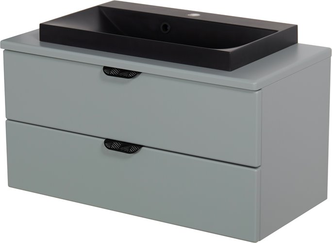 Miętowa szafka łazienkowa wisząca z czarną umywalką nablatową czarny uchwyt 80 cm Magnolia