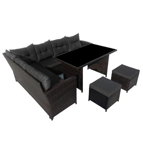 Zestaw mebli ogrodowych z technorattanu narożnik, stół, pufy Toledo Brąz