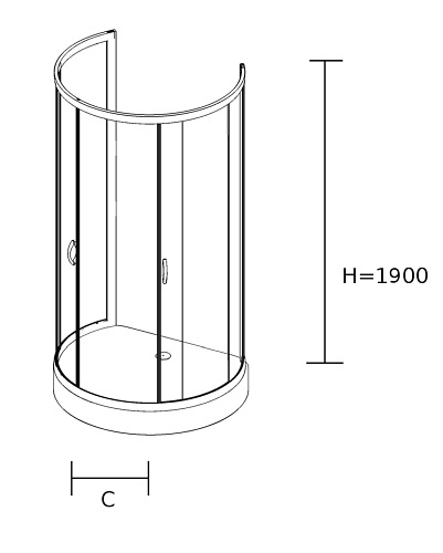 Kabina przyścienna czarny profil 100x80 BK501XTK+
