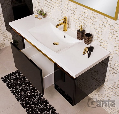 Czarna szafka z umywalką złoty uchwyt 120 cm seria Diamond Gold Gante C