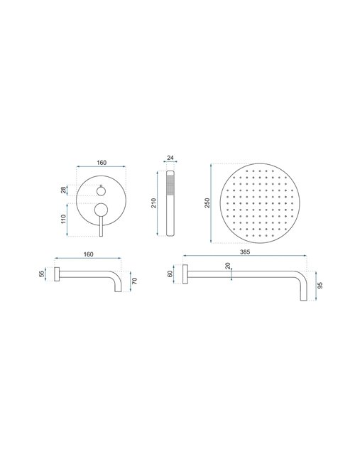 Miedź szczotkowana zestaw wannowo-prysznicowy podtynkowy box Lungo Rea