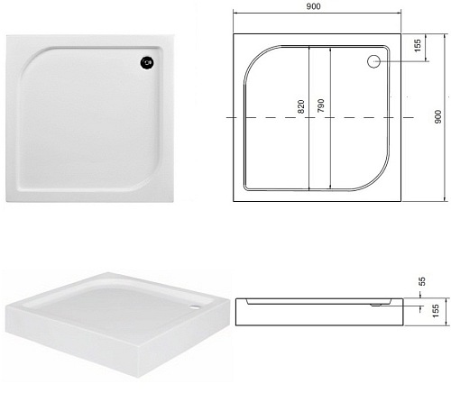 Brodzik kwadratowy 90x90 Oskar Besco