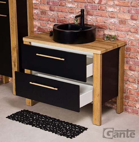 Stojąca szafka łazienkowa 100 cm czarny mat z czarną umywalką Cortez Gante