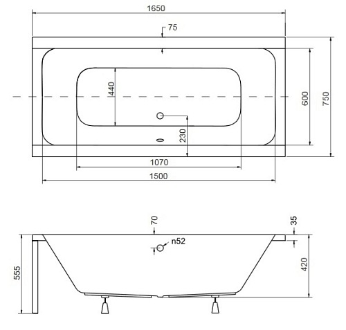 Wanna prostokątna 165 cm Quadro Besco