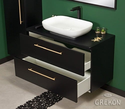 Szafka łazienkowa czarna wisząca z umywalką 100/48 Negra