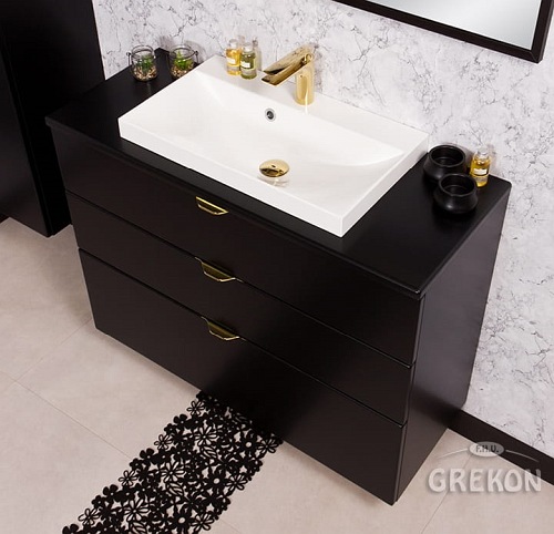 Czarna szafka łazienkowa z umywalką 100/3 cm Liv Victa