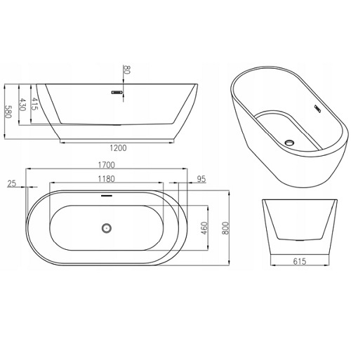 Wanna wolnostojąca biała 170 cm Porto Hydrosan