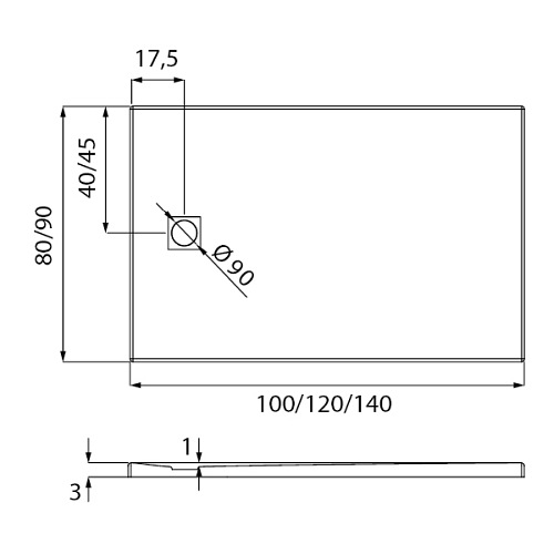 Brodzik prostokątny 100x80 szary New Trendy Mori B-0396