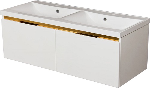 Szafka z umywalką złoty uchwyt 120 cm podwójna umywalka seria Diamond Gold Gante