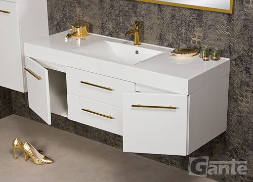 Szafka wisząca biały mat z umywalką 140 cm Nela Belli Gold Gante